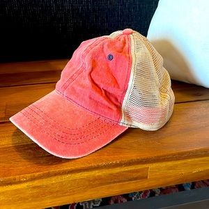 Red distressed style trucker hat